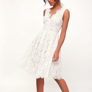 Love Swept White Lace Midi Skater Dress from Lulus